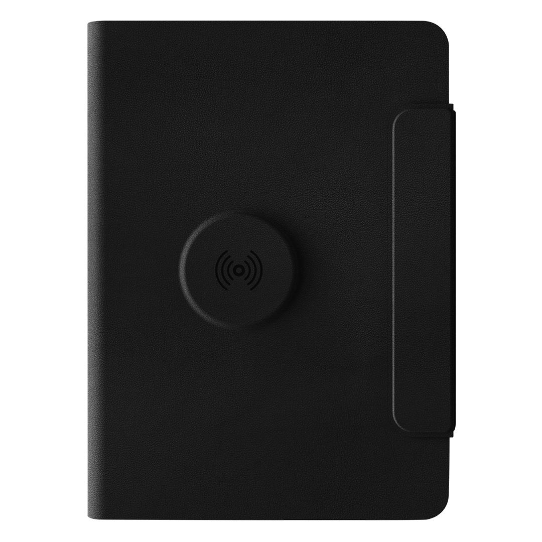 GLOBAL 2IN1, portfolio me bllok shënimesh a5, power bank 5.000 mah, karikues wireless për dy pajisje dhe magnet në kuti dhurate